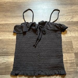 AMERICAN EAGLE charcoal gray smocked ruffle top XXS